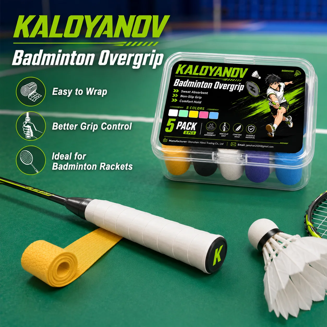 Badminton Materi - โอเวอร์กริปเทนนิส โอเวอร์กริปแบดมินตัน โอเวอร์กริปพิคเคิลบอล โอเวอร์กริปกันลื่น แบบมีรูพรุน ซึมซับได้ดีเยี่ยม